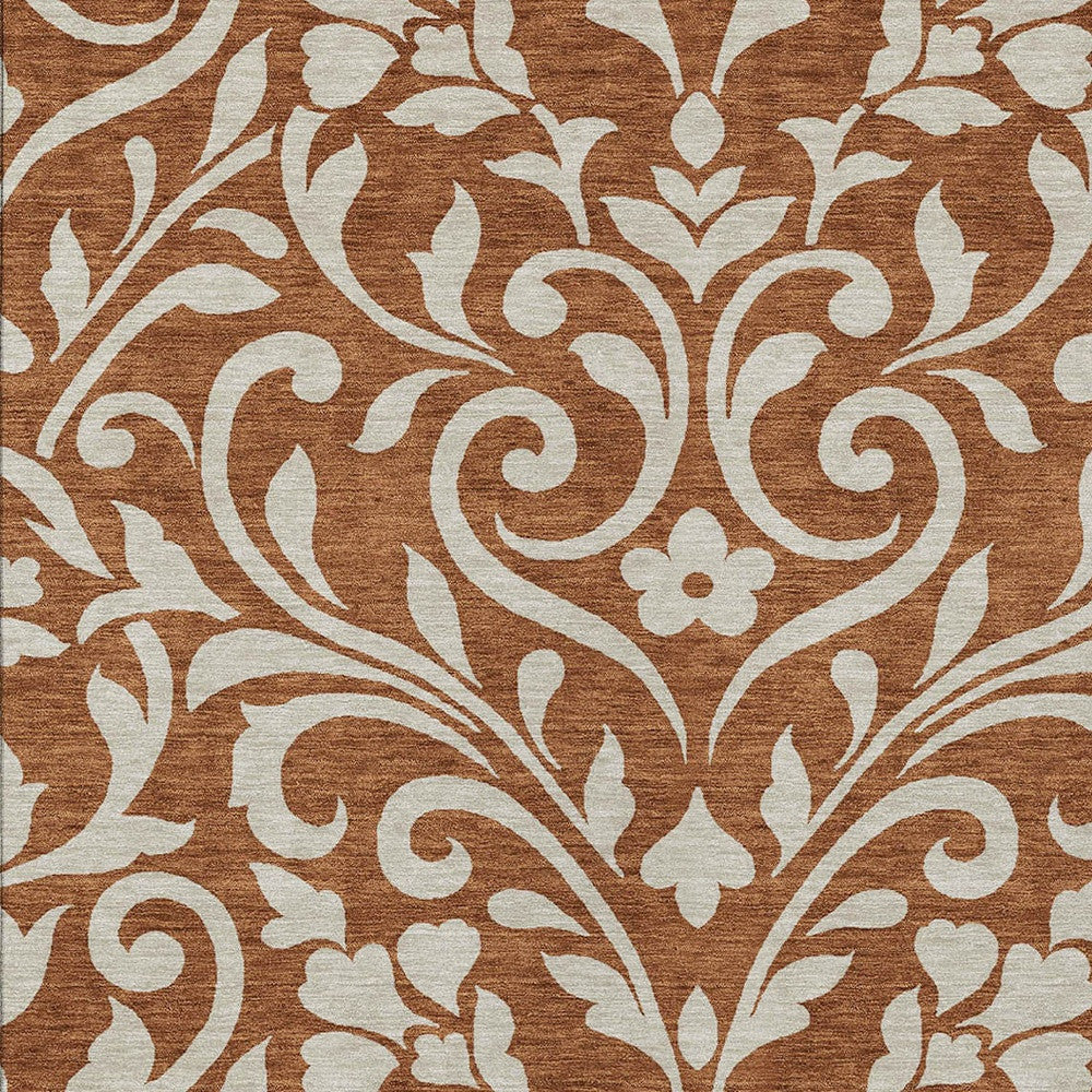 Tabselect Home Line 5' X 8' Brown And Beige Floral Washable Indoor Outdoor Area Rug