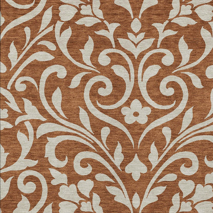 Tabselect Home Line 5' X 8' Brown And Beige Floral Washable Indoor Outdoor Area Rug