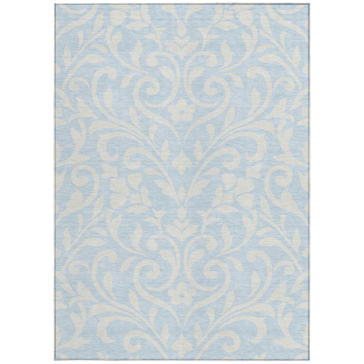 Tabselect Home Line 5' X 8' Sky Blue And Ivory Floral Washable Indoor Outdoor Area Rug