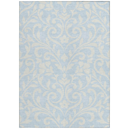 Tabselect Home Line 5' X 8' Sky Blue And Ivory Floral Washable Indoor Outdoor Area Rug