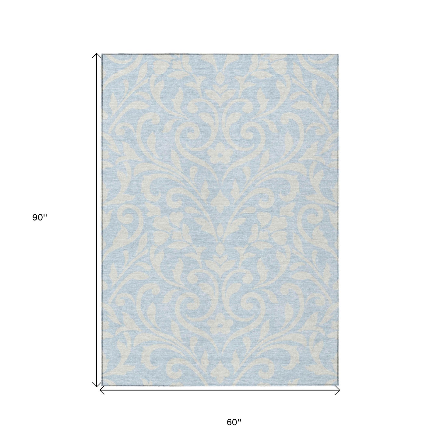 Tabselect Home Line 5' X 8' Sky Blue And Ivory Floral Washable Indoor Outdoor Area Rug