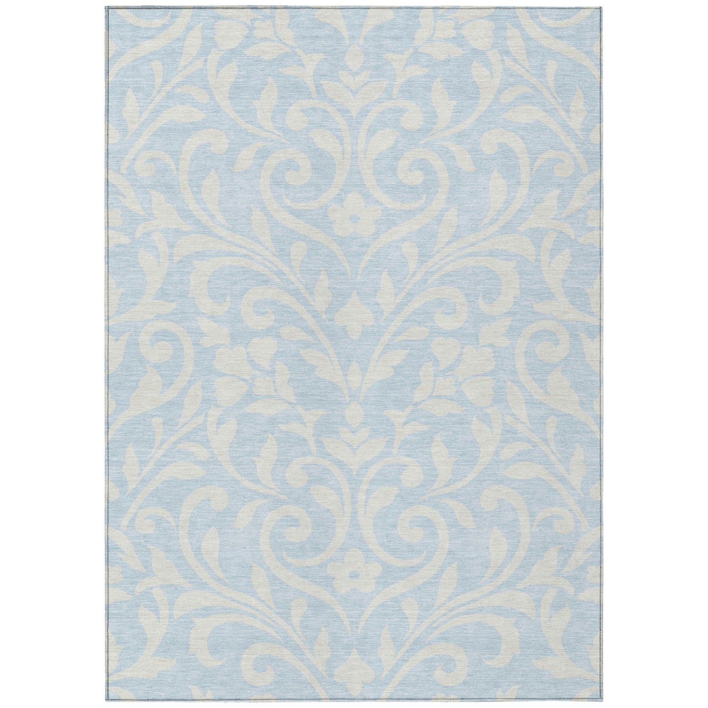 Tabselect Home Line 5' X 8' Sky Blue And Ivory Floral Washable Indoor Outdoor Area Rug