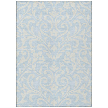 Tabselect Home Line 5' X 8' Sky Blue And Ivory Floral Washable Indoor Outdoor Area Rug
