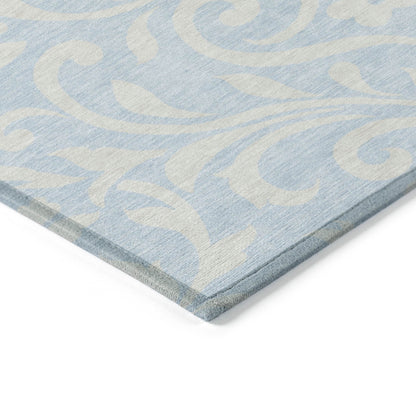 Tabselect Home Line 5' X 8' Sky Blue And Ivory Floral Washable Indoor Outdoor Area Rug