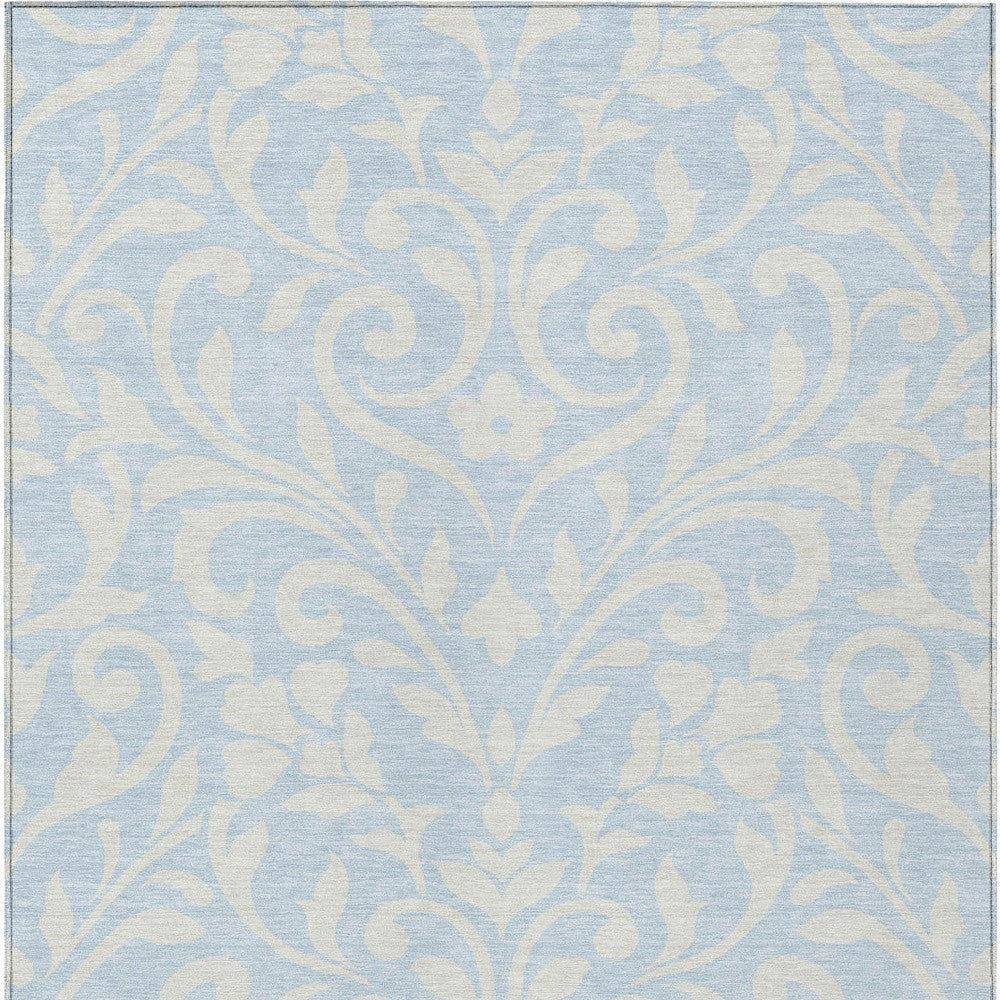 Tabselect Home Line 5' X 8' Sky Blue And Ivory Floral Washable Indoor Outdoor Area Rug