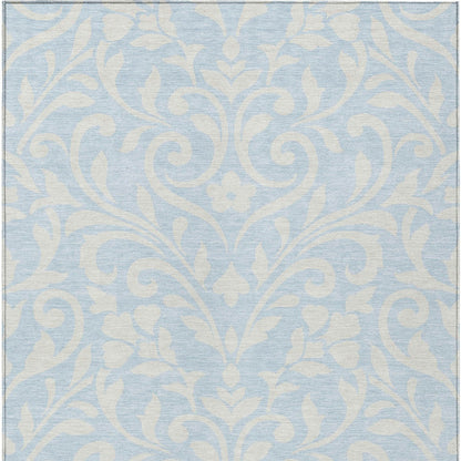 Tabselect Home Line 5' X 8' Sky Blue And Ivory Floral Washable Indoor Outdoor Area Rug