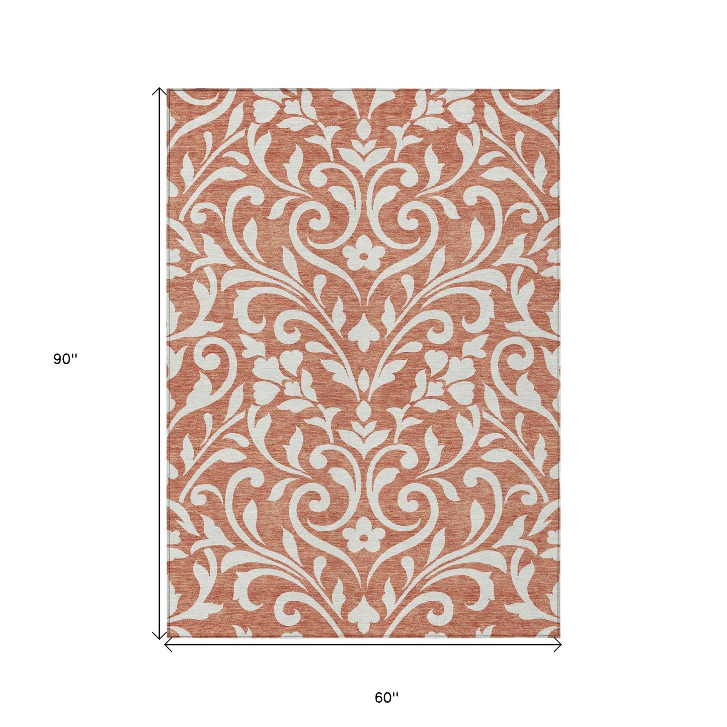 Tabselect Home Line 5' X 8' Salmon And Ivory Floral Washable Indoor Outdoor Area Rug
