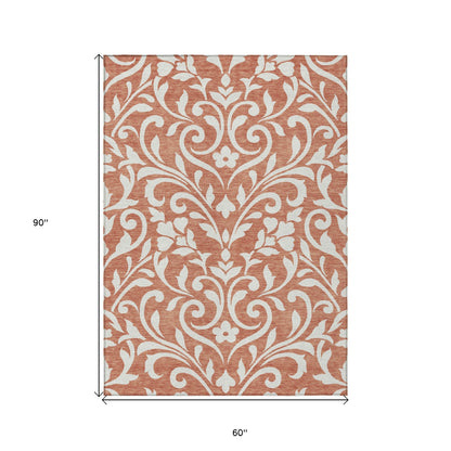 Tabselect Home Line 5' X 8' Salmon And Ivory Floral Washable Indoor Outdoor Area Rug