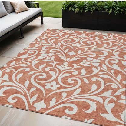 Tabselect Home Line 5' X 8' Salmon And Ivory Floral Washable Indoor Outdoor Area Rug