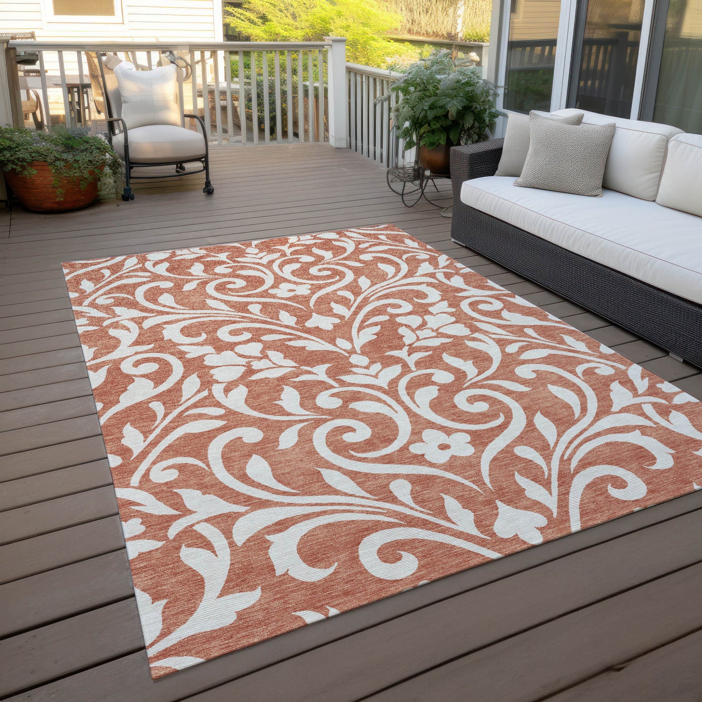 Tabselect Home Line 5' X 8' Salmon And Ivory Floral Washable Indoor Outdoor Area Rug
