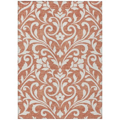 Tabselect Home Line 5' X 8' Salmon And Ivory Floral Washable Indoor Outdoor Area Rug