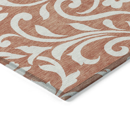 Tabselect Home Line 5' X 8' Salmon And Ivory Floral Washable Indoor Outdoor Area Rug