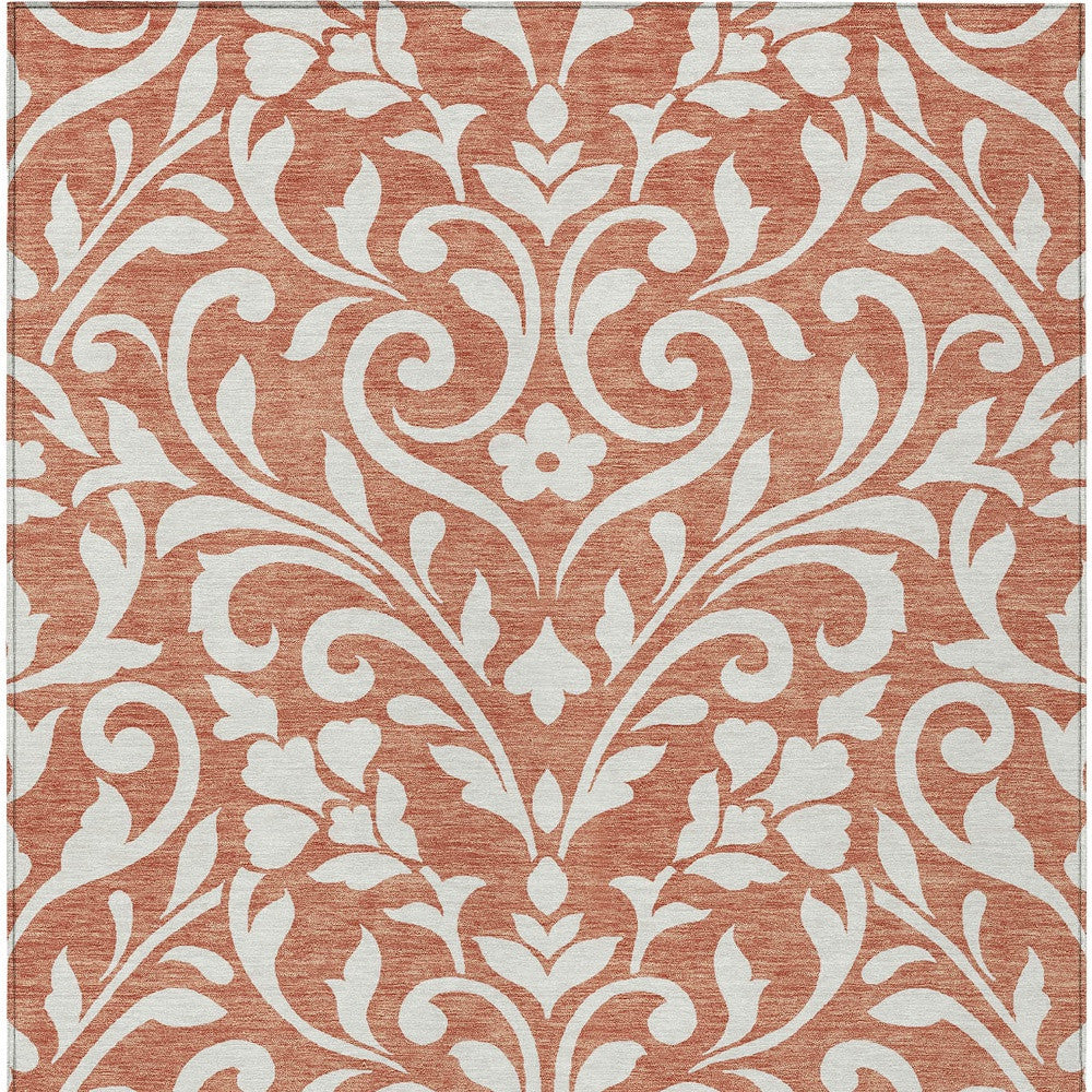 Tabselect Home Line 5' X 8' Salmon And Ivory Floral Washable Indoor Outdoor Area Rug