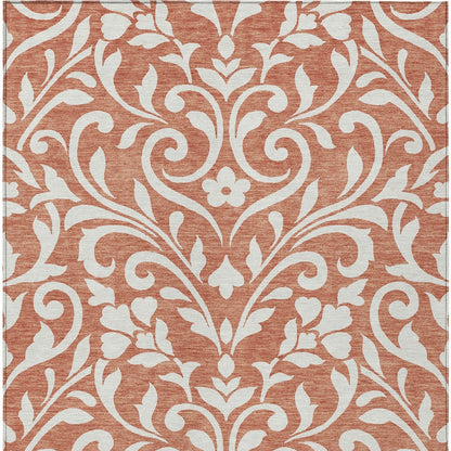 Tabselect Home Line 5' X 8' Salmon And Ivory Floral Washable Indoor Outdoor Area Rug