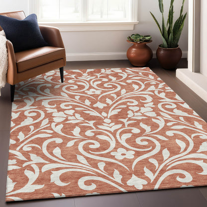 Tabselect Home Line 5' X 8' Salmon And Ivory Floral Washable Indoor Outdoor Area Rug