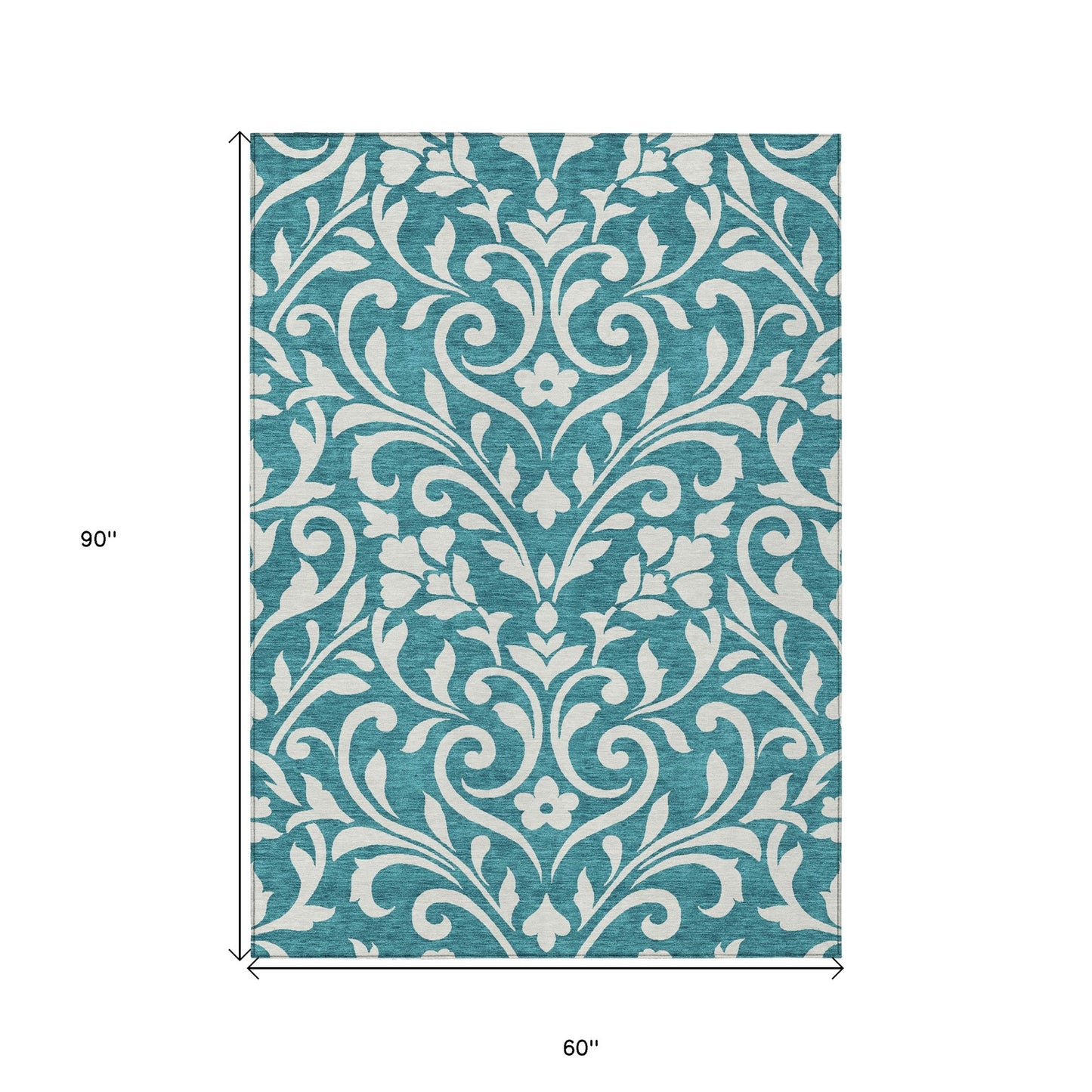 Tabselect Home Line 5' X 8' Teal Blue And Ivory Floral Washable Indoor Outdoor Area Rug