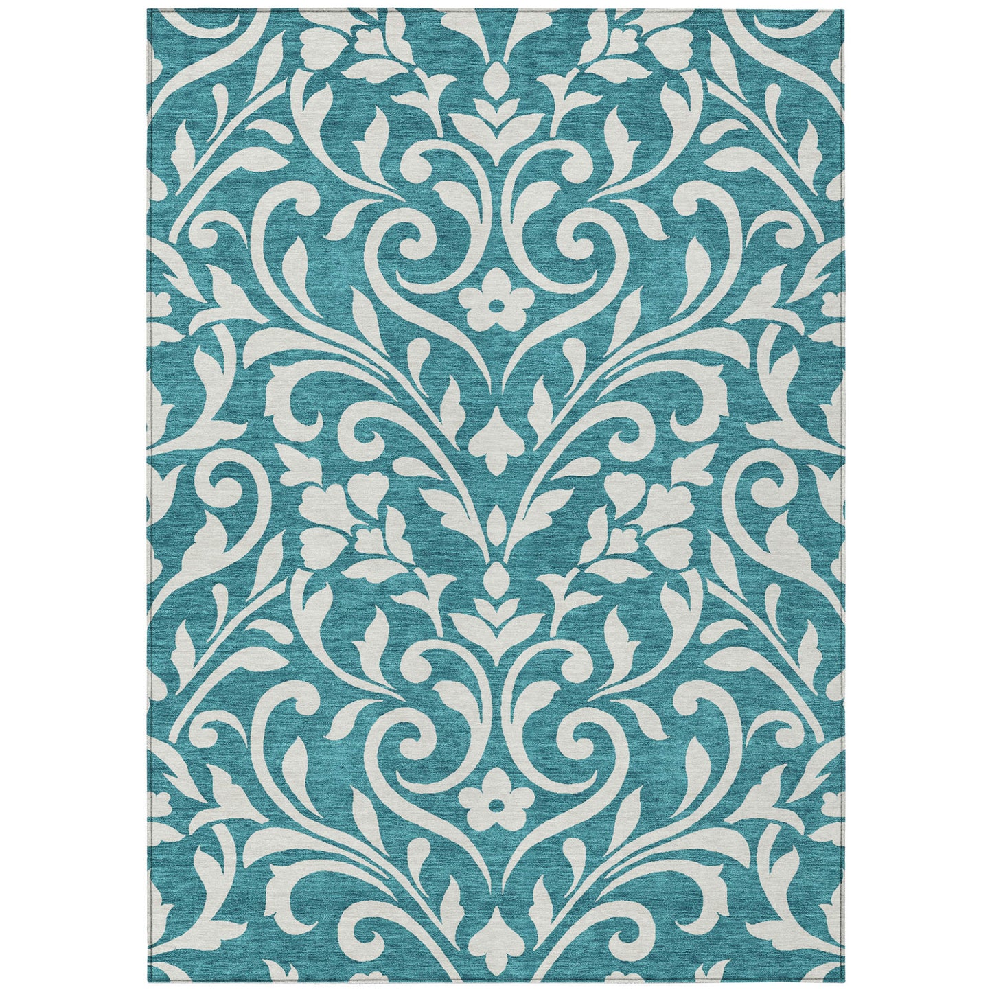 Tabselect Home Line 5' X 8' Teal Blue And Ivory Floral Washable Indoor Outdoor Area Rug