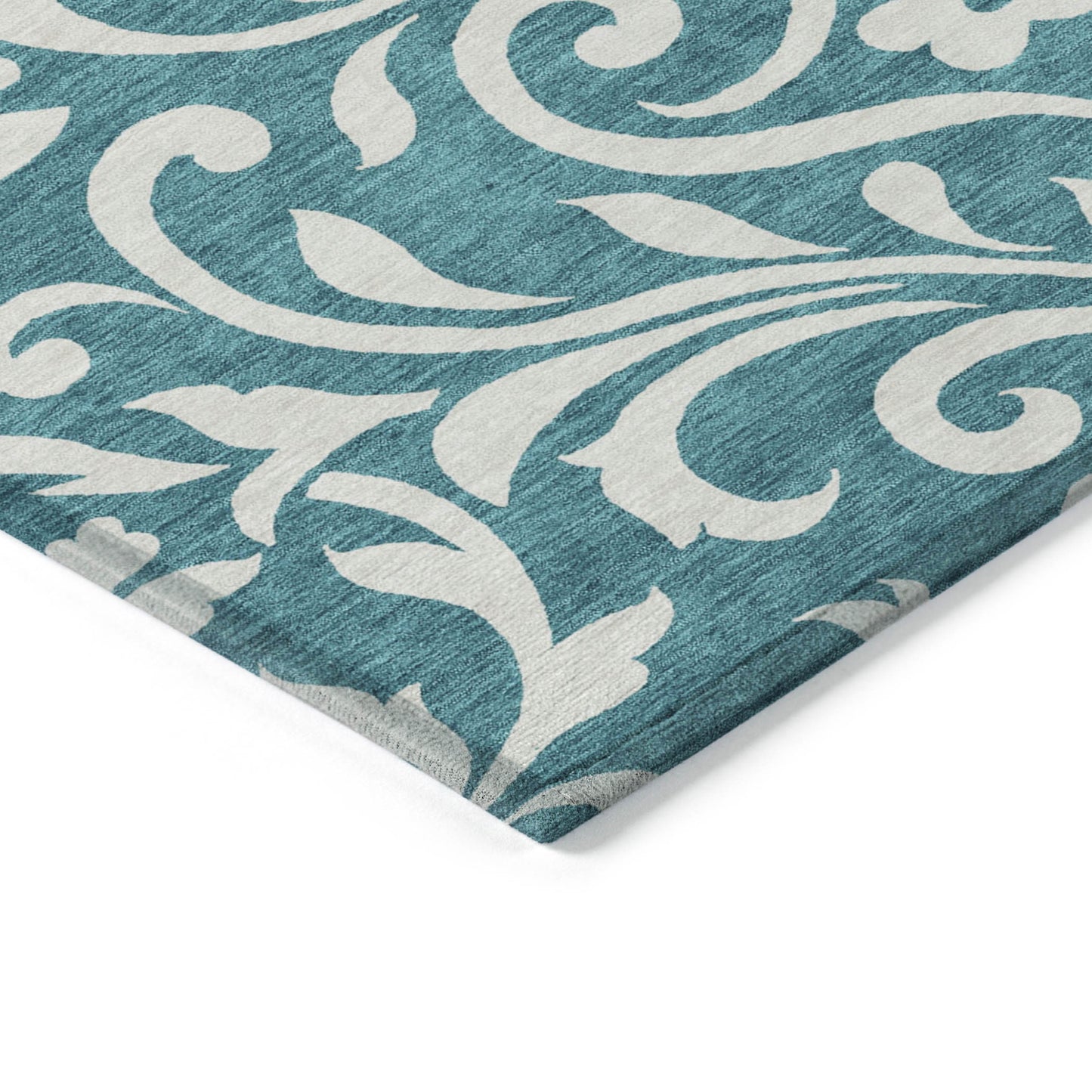Tabselect Home Line 5' X 8' Teal Blue And Ivory Floral Washable Indoor Outdoor Area Rug