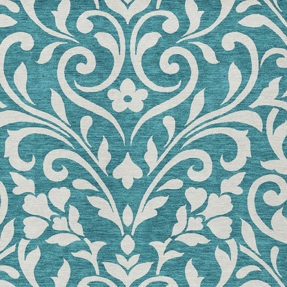 Tabselect Home Line 5' X 8' Teal Blue And Ivory Floral Washable Indoor Outdoor Area Rug