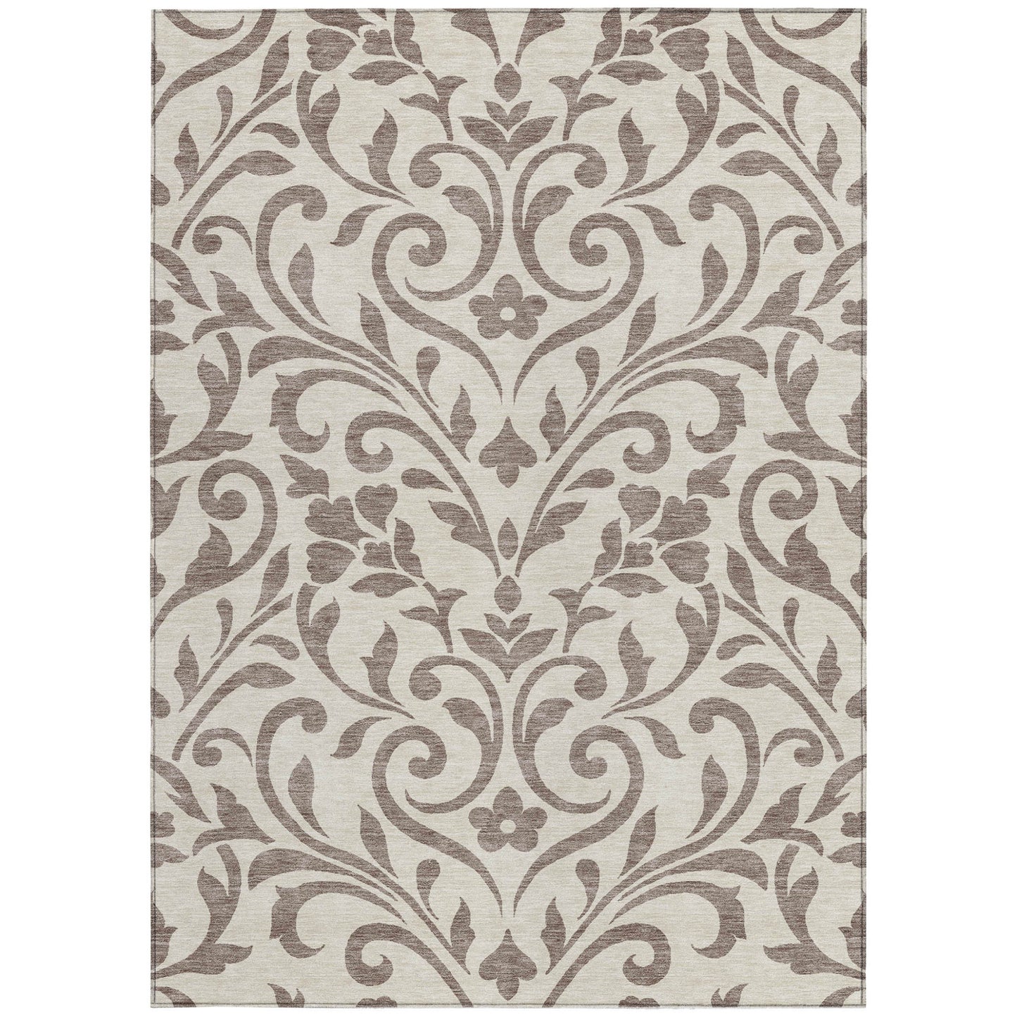 Tabselect Home Line 5' X 8' Taupe Floral Washable Indoor Outdoor Area Rug