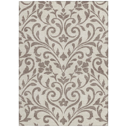 Tabselect Home Line 5' X 8' Taupe Floral Washable Indoor Outdoor Area Rug