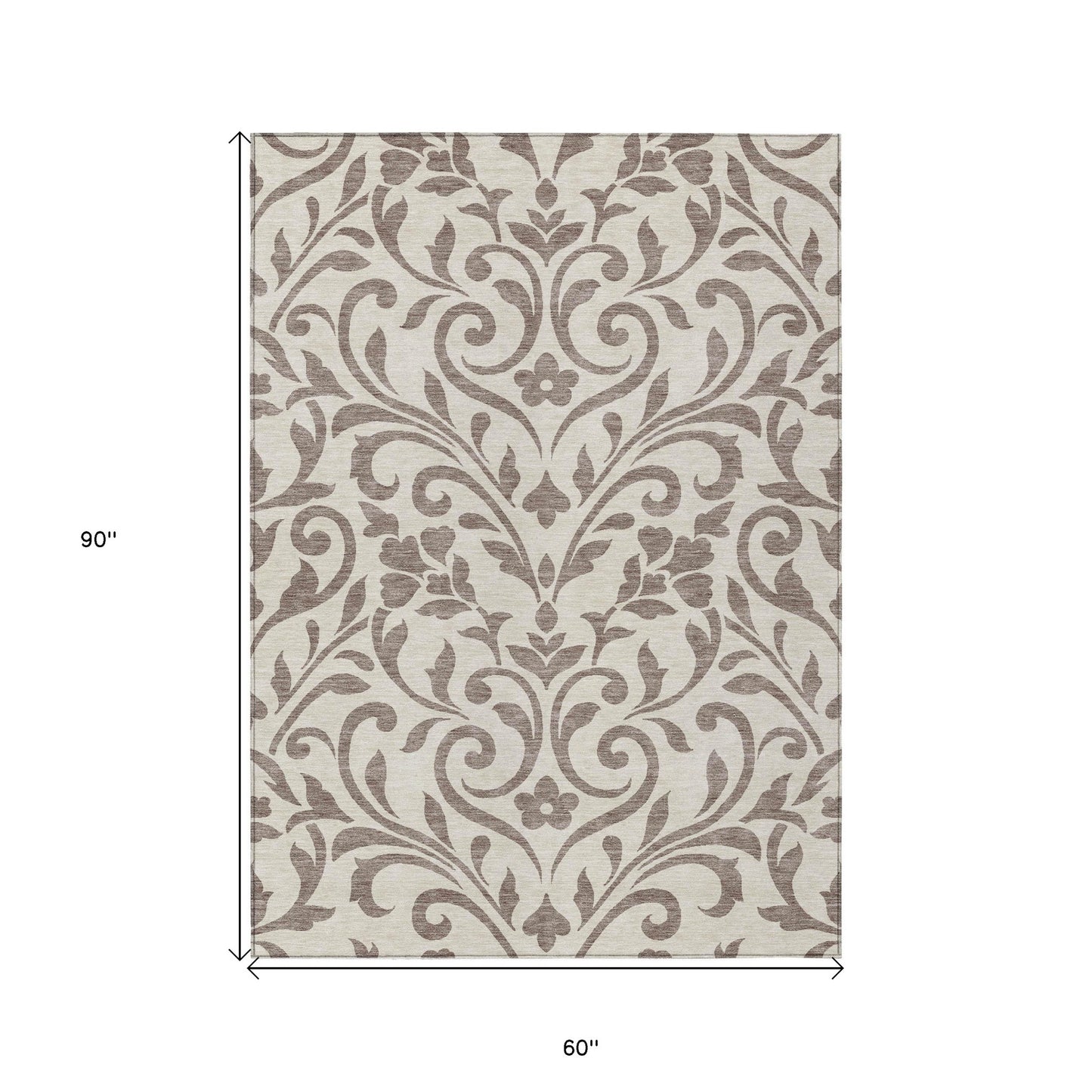 Tabselect Home Line 5' X 8' Taupe Floral Washable Indoor Outdoor Area Rug