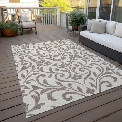 Tabselect Home Line 5' X 8' Taupe Floral Washable Indoor Outdoor Area Rug