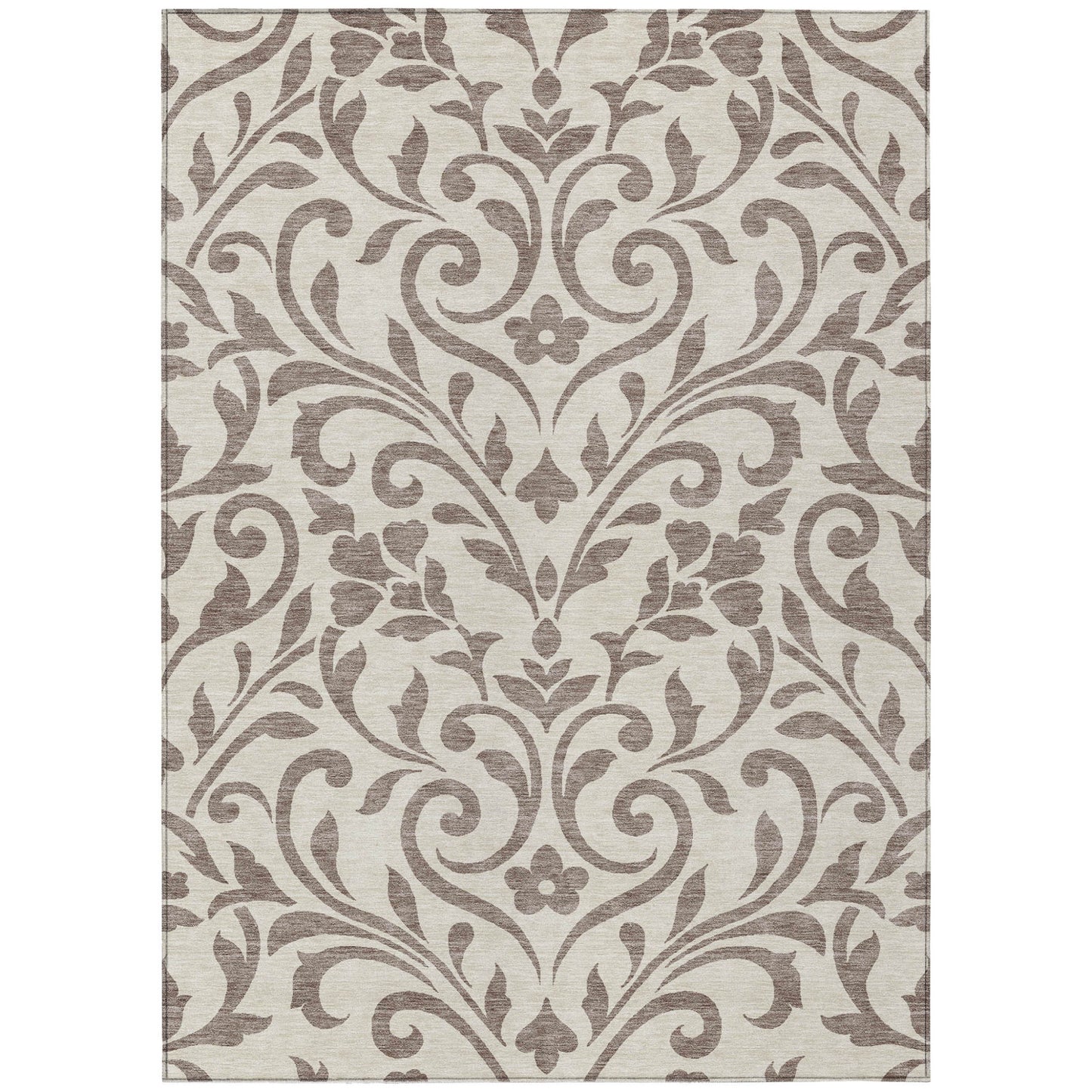 Tabselect Home Line 5' X 8' Taupe Floral Washable Indoor Outdoor Area Rug