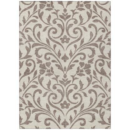 Tabselect Home Line 5' X 8' Taupe Floral Washable Indoor Outdoor Area Rug