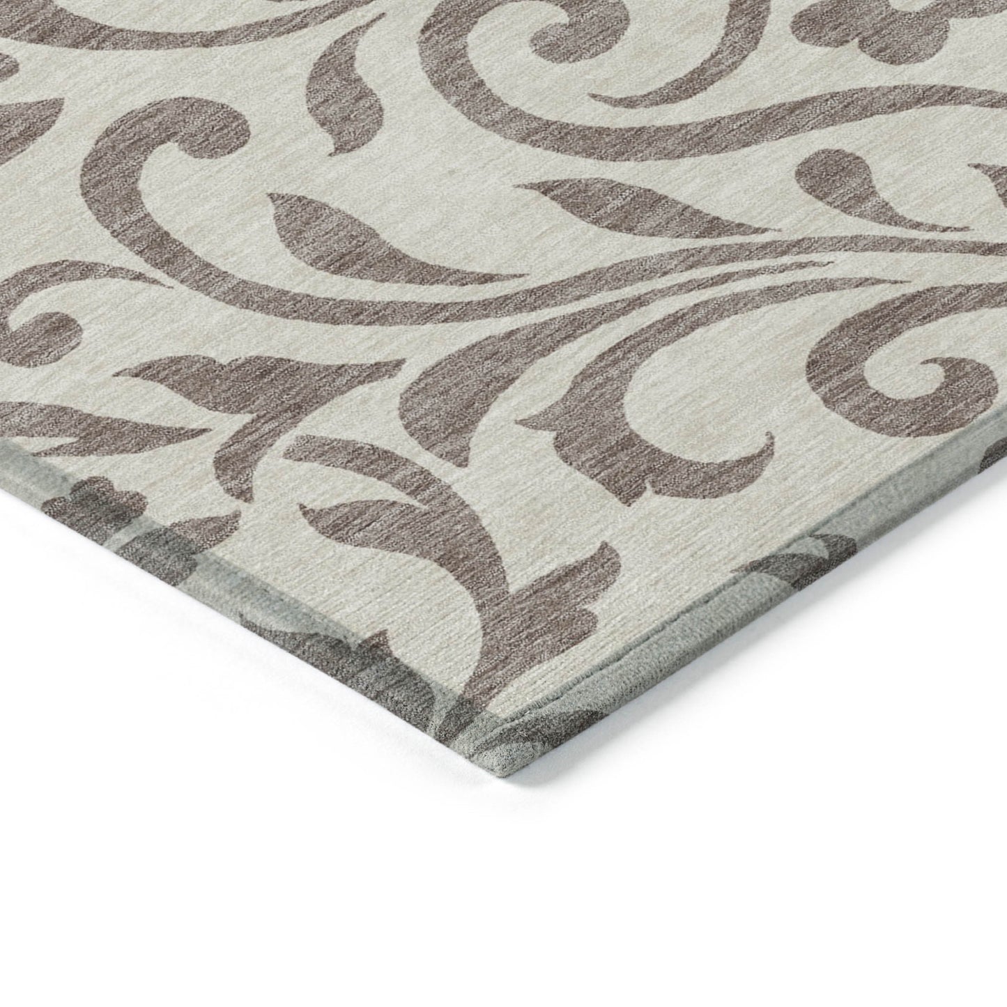 Tabselect Home Line 5' X 8' Taupe Floral Washable Indoor Outdoor Area Rug