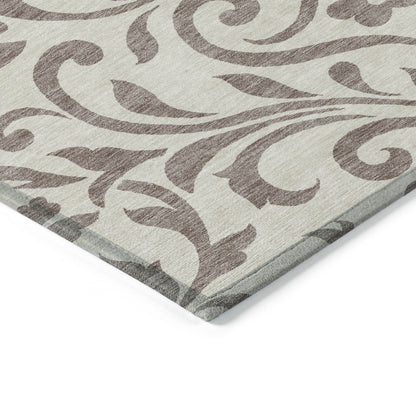 Tabselect Home Line 5' X 8' Taupe Floral Washable Indoor Outdoor Area Rug
