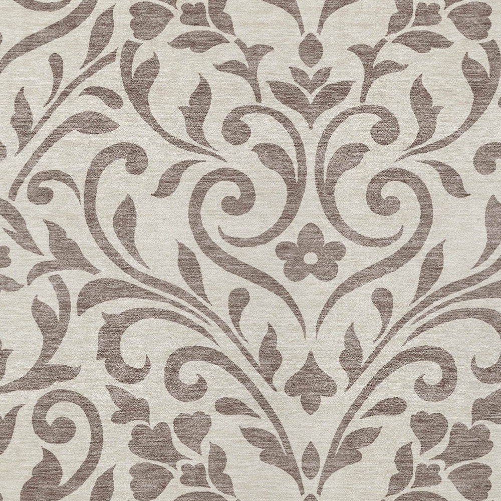 Tabselect Home Line 5' X 8' Taupe Floral Washable Indoor Outdoor Area Rug