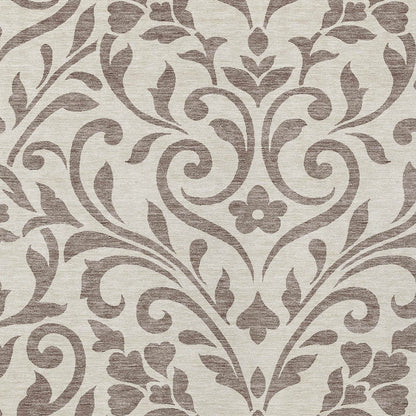 Tabselect Home Line 5' X 8' Taupe Floral Washable Indoor Outdoor Area Rug
