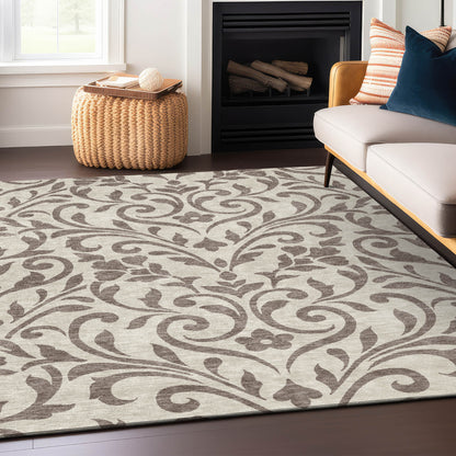 Tabselect Home Line 5' X 8' Taupe Floral Washable Indoor Outdoor Area Rug