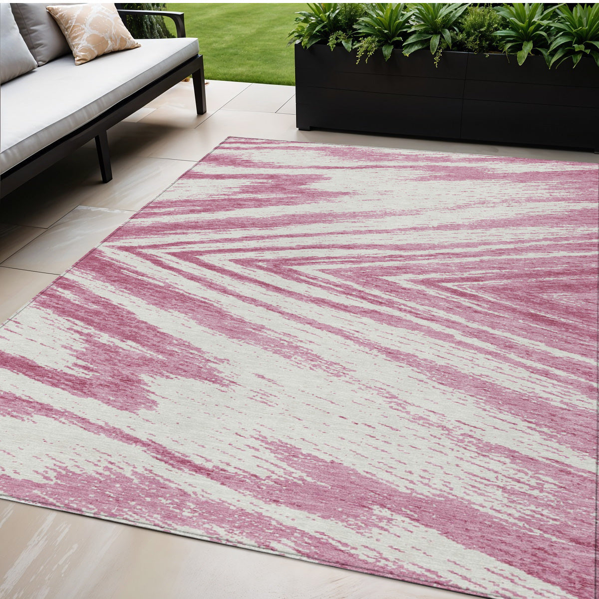 Tabselect Home Line 5' X 8' Blush And Ivory Abstract Washable Indoor Outdoor Area Rug