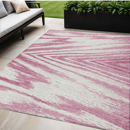 Tabselect Home Line 5' X 8' Blush And Ivory Abstract Washable Indoor Outdoor Area Rug
