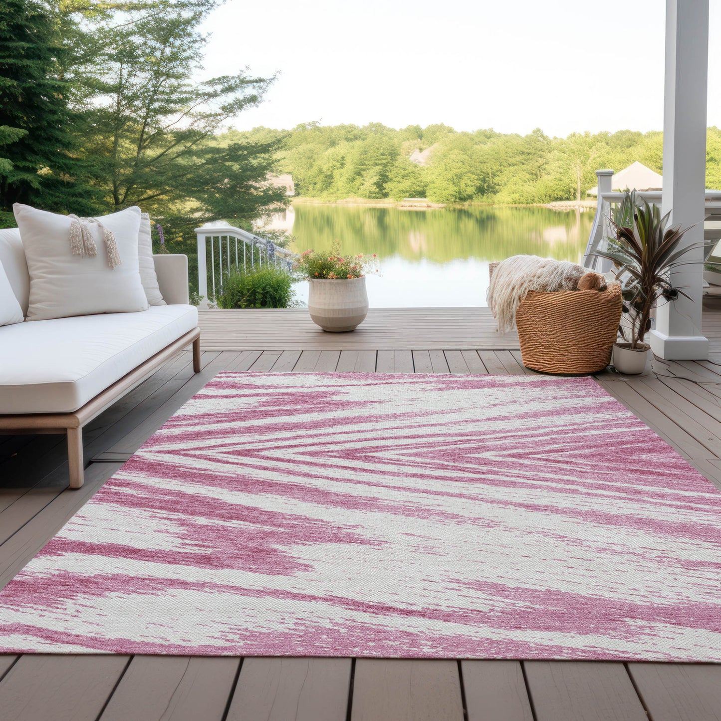 Tabselect Home Line 5' X 8' Blush And Ivory Abstract Washable Indoor Outdoor Area Rug