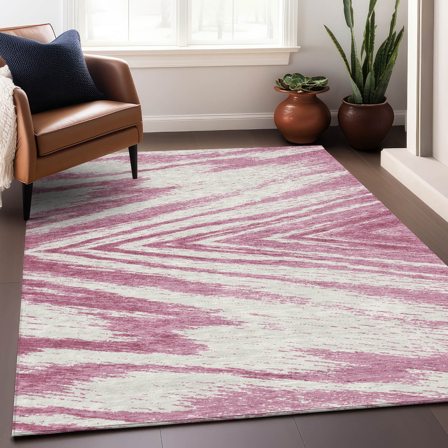 Tabselect Home Line 5' X 8' Blush And Ivory Abstract Washable Indoor Outdoor Area Rug