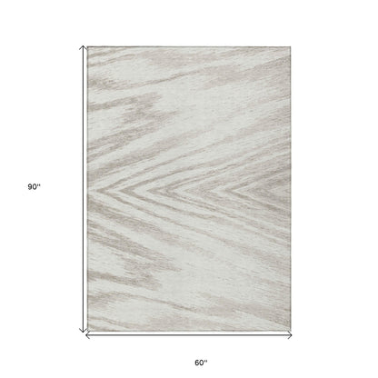 Tabselect Home Line 5' X 8' Ivory And Beige Abstract Washable Indoor Outdoor Area Rug