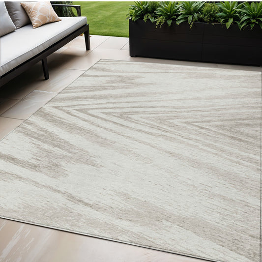 Tabselect Home Line 5' X 8' Ivory And Beige Abstract Washable Indoor Outdoor Area Rug