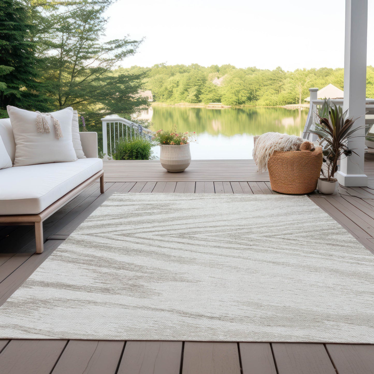 Tabselect Home Line 5' X 8' Ivory And Beige Abstract Washable Indoor Outdoor Area Rug