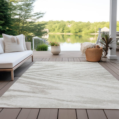 Tabselect Home Line 5' X 8' Ivory And Beige Abstract Washable Indoor Outdoor Area Rug