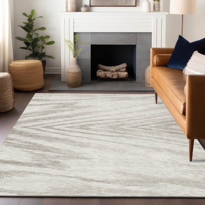 Tabselect Home Line 5' X 8' Ivory And Beige Abstract Washable Indoor Outdoor Area Rug