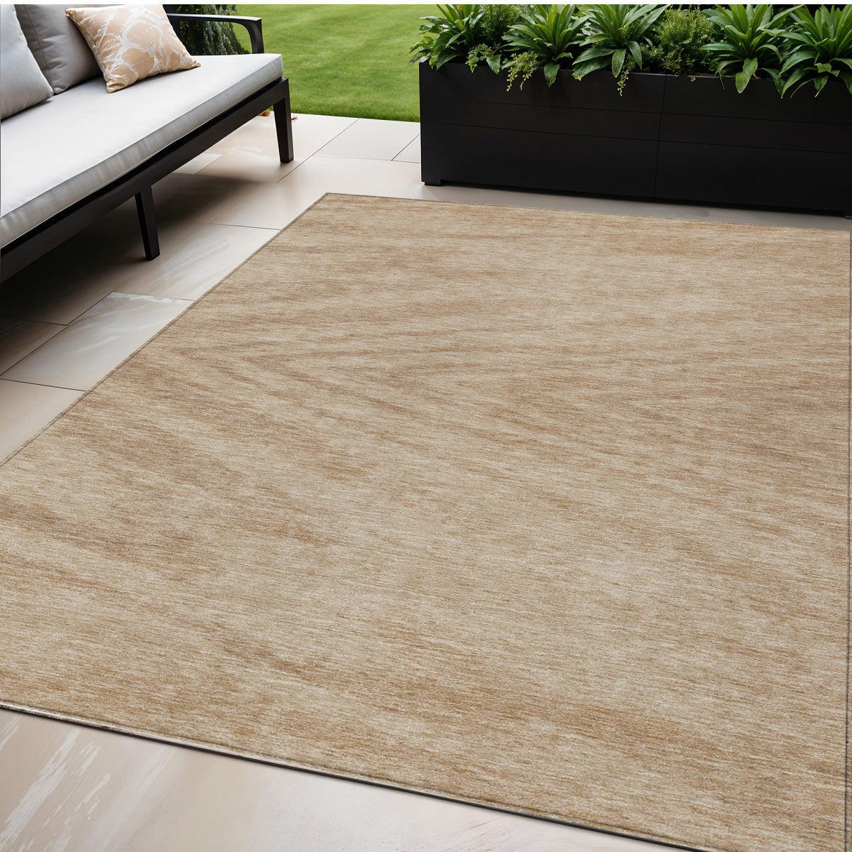 Tabselect Home Line 5' X 8' Khaki And Brown Abstract Washable Indoor Outdoor Area Rug
