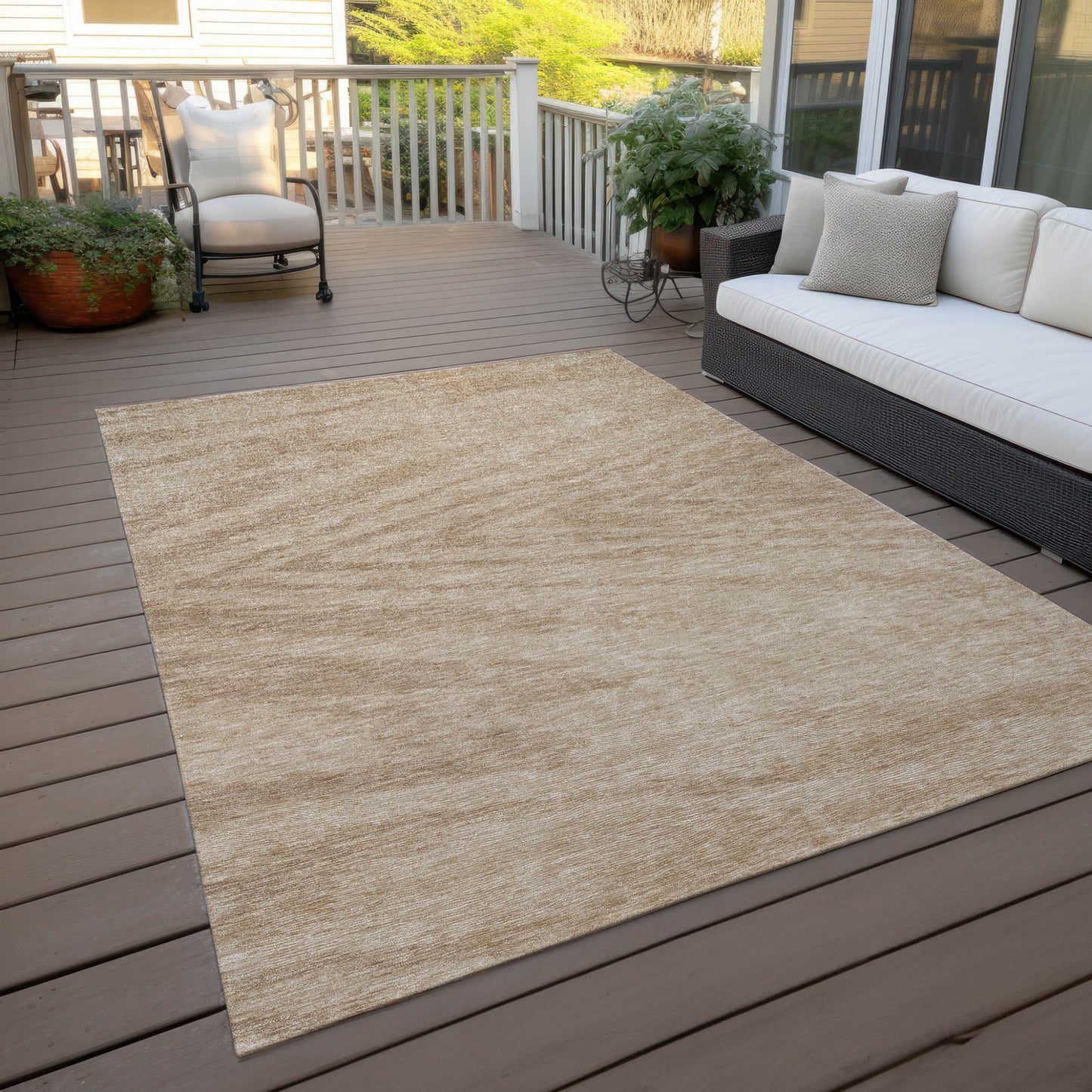 Tabselect Home Line 5' X 8' Khaki And Brown Abstract Washable Indoor Outdoor Area Rug