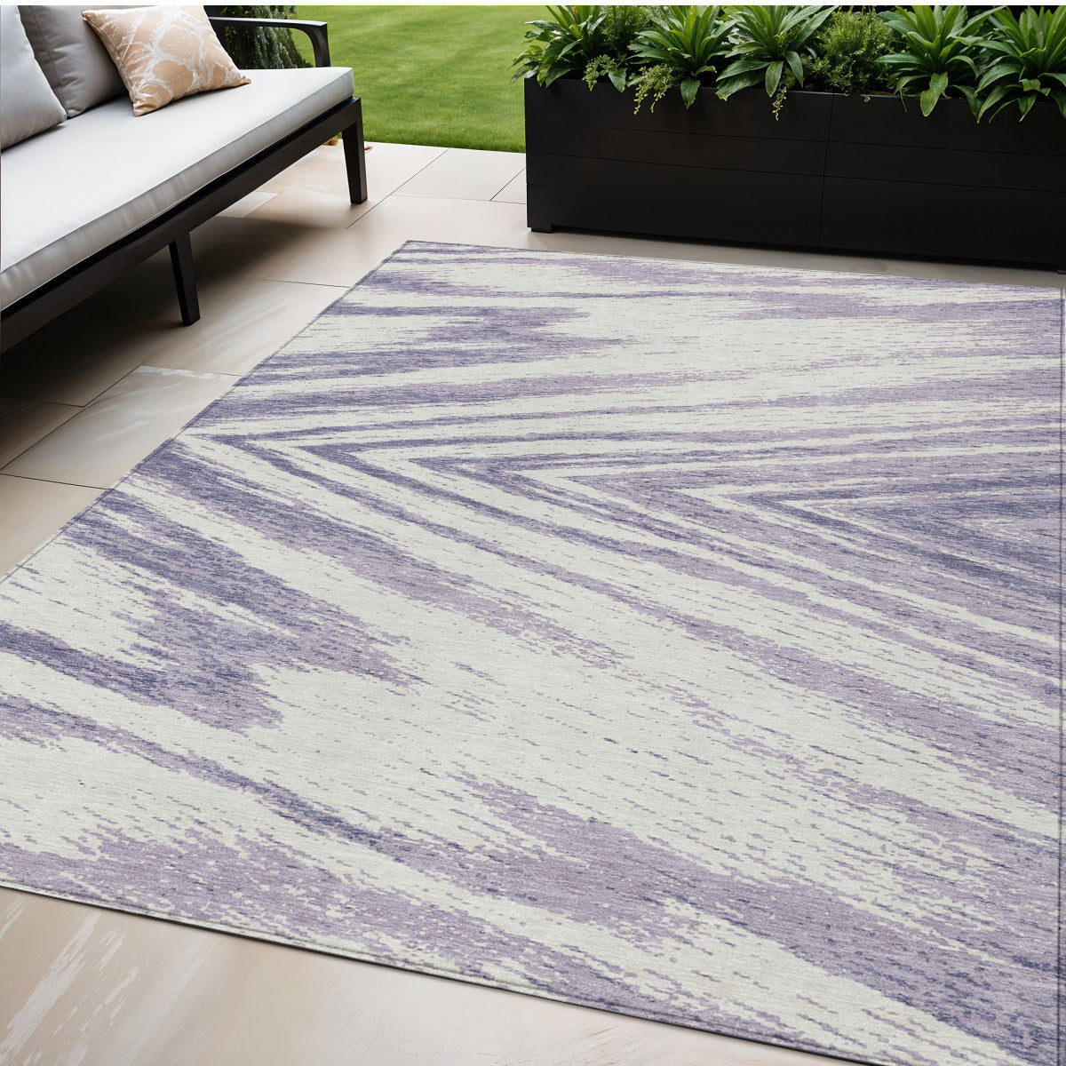 Tabselect Home Line 5' X 8' Lavender And Ivory Abstract Washable Indoor Outdoor Area Rug