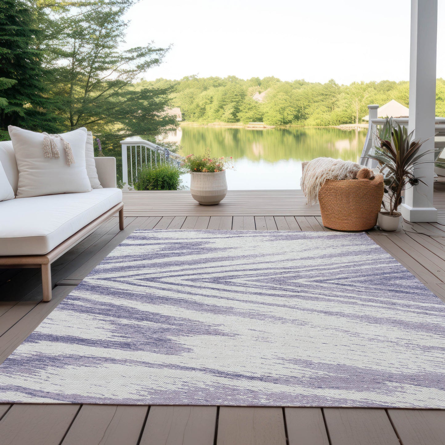 Tabselect Home Line 5' X 8' Lavender And Ivory Abstract Washable Indoor Outdoor Area Rug
