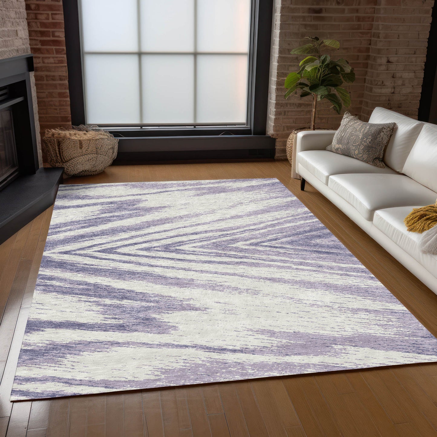 Tabselect Home Line 5' X 8' Lavender And Ivory Abstract Washable Indoor Outdoor Area Rug