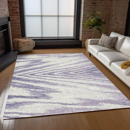 Tabselect Home Line 5' X 8' Lavender And Ivory Abstract Washable Indoor Outdoor Area Rug