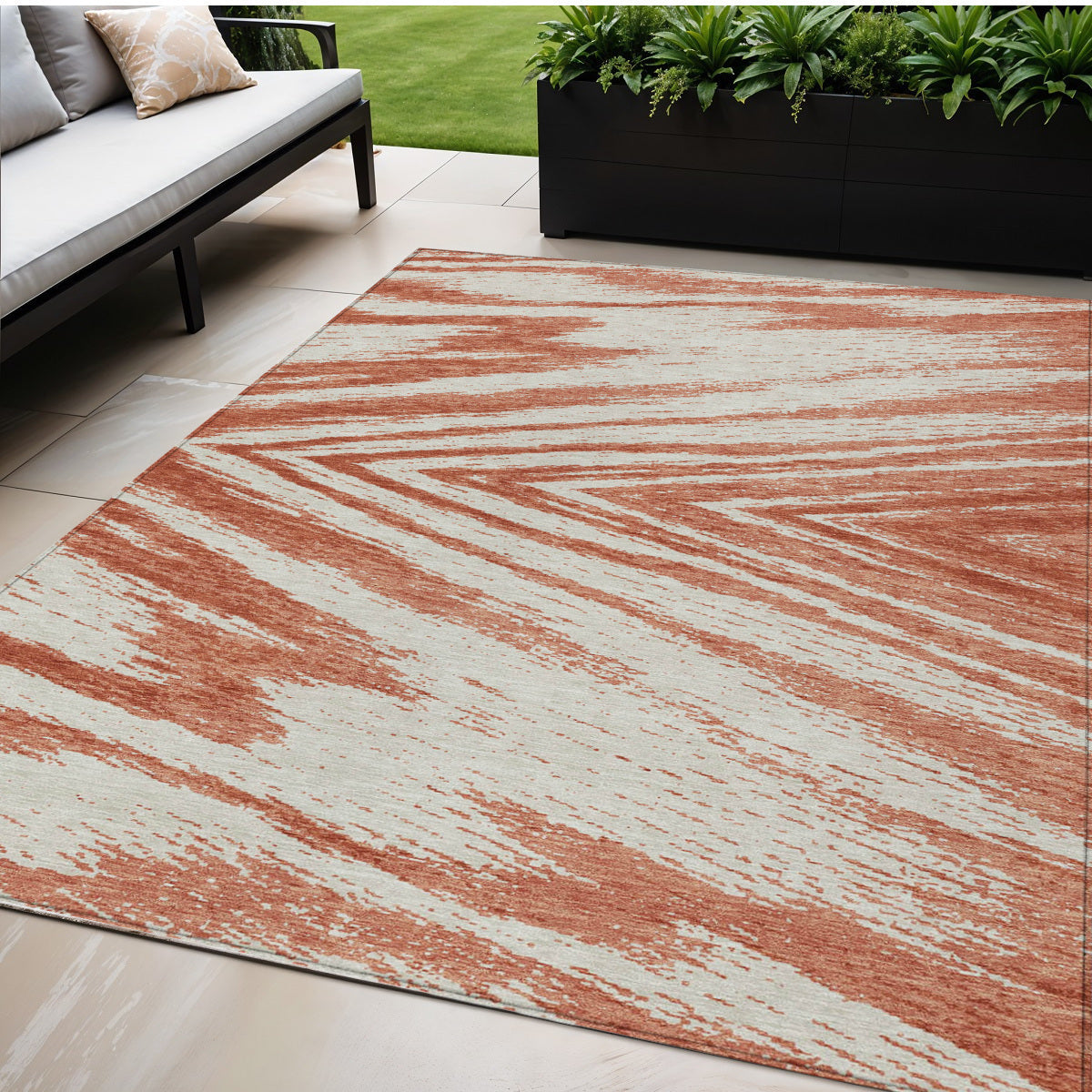 Tabselect Home Line 5' X 8' Salmon And Ivory Abstract Washable Indoor Outdoor Area Rug
